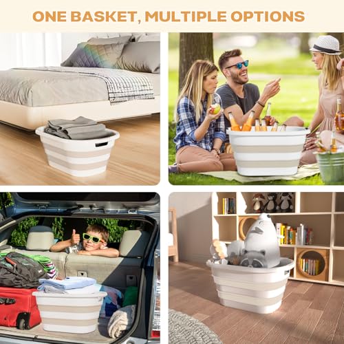 OOAMBB 43L(11.5Gallon) Collapsible Laundry Baskets plastic, Pop Up Laundry hamper/Storage Container, Foldable Laundry Basket with Large Capacity,Sturdy,Space Saver (Beige, 2 Packs) - color: Beige