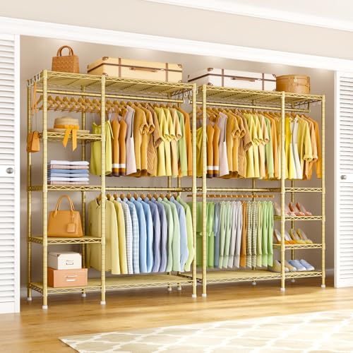 Ulif F2 Clothes Rack, 5 Tiers Heavy Duty Garment Rack for Bedroom, Freestanding Adjustable Closet Storage Organizer, 46.1" W x 15.4" D x 78.3" H, Load 630lbs, Upgraded Gold - color: Gold