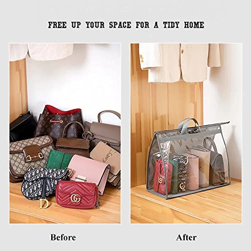 fazhongfa 6PCS Dust Bags for Handbags Clear Purse Storage Organizer Non-Woven Hanging Bag Closet with Zipper and Handle (XL Light Grey) - color: Light Grey