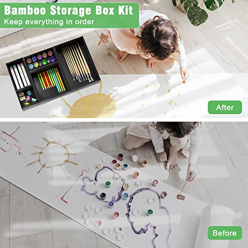 Black Bamboo Bathroom Drawer Organizer, Wooden Kitchen Utensil Holder Set of 5, Stackable Junk Drawer Organizer Tray, Multi-Use Storage Bins Boxs Dividers for Home, Office, Clothing, Makeup, Jewelry - color: Black
