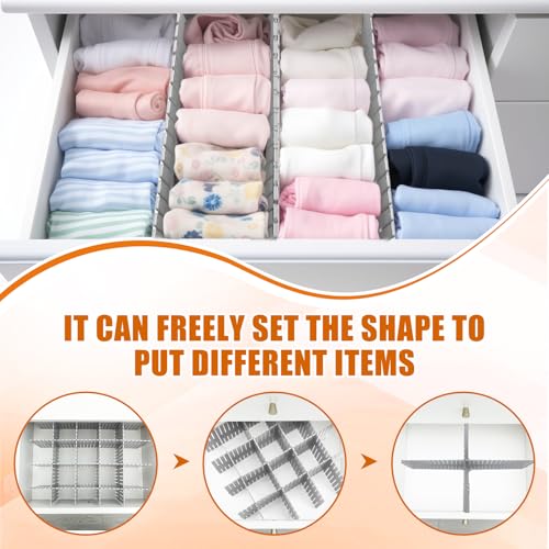 Blosssound 15 Pcs 5.12 Tall Drawer Divider Adjustable Drawer Organizer DIY Ultra Deep Storage Organizer Separator with Fixed Buckle for Underwear Socks Dormitory Office Kitchen Bedroom(Grey) - color: Grey