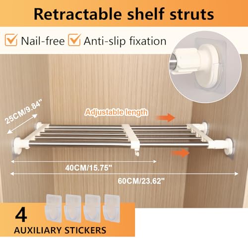 BAOYOUNI Tension Shelf Expandable Clothes Closet Organizer Rack Adjustable DIY Wardrobe Dividers Separator Ivory, 15.75-23.62 Inches - size: (15.75-23.62) IN