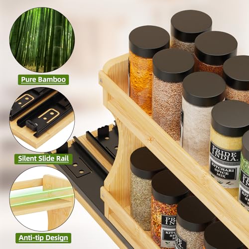 BAMEOS Pull Out Spice Rack Organizer for Cabinet, Bamboo Wide 4.2" Slide Out Seasoning Organizer for Kitchen, No Drill Anti-Tip Ball Bearing Silent Glides, Pantry Cabinet Organizer,Natural - size: 4.2" Wide, 1 Drawers