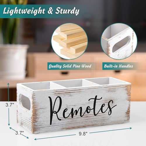 DRASTAR Remote Control Holder, Wood TV Remote Holder, Remote Storage Caddy, Remote Control Organizer (Retro White, 3 Slots) - color: Retro White, size: 3 Slots