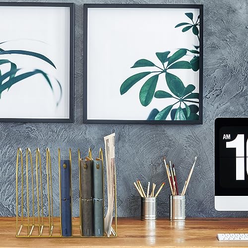 Kosiz 2 Sets Wire File Organizer for Desk 9 Slots Metal File Holder Magazine Folder Mail Desktop Sorter Countertop Folder Stand Racks for Binder Storage School Office Home Photography Prop(Gold)