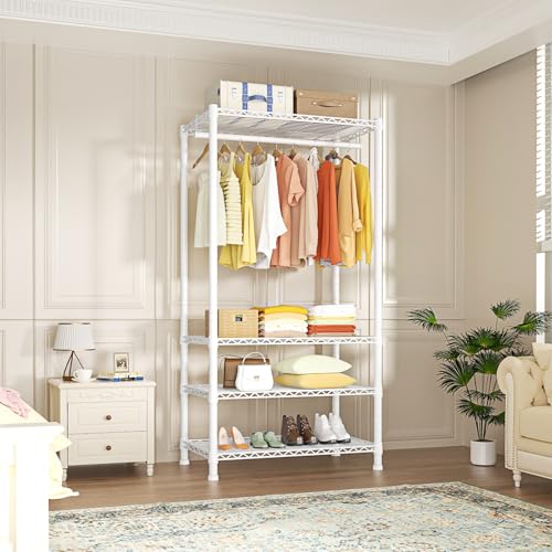 Ulif H2 Heavy-Duty Portable Closets, 4-Tier Freestanding Garment Rack Suit for Small Space and Corner, Closet Organizer System Portable Closet Wardrobe, Max Load 500 LBS, White - color: White, size: H2