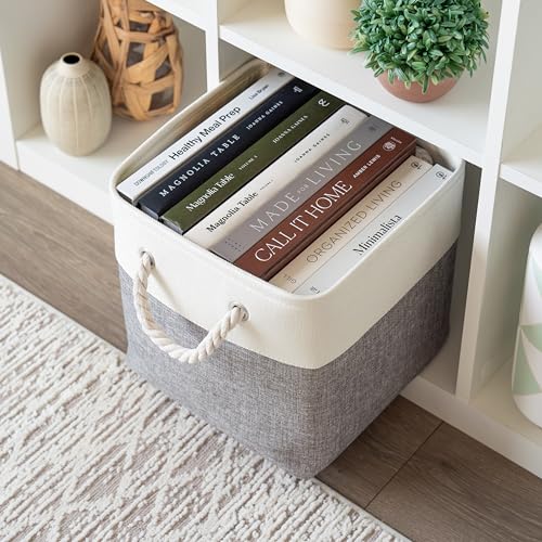 OrganiHaus 11x11 Cube Storage Bins 4 Pack, Foldable Cube Storage Organizer w/ Rope Handles, Collapsible Fabric Bins for Toys, Clothes & Closet Organization, Fabric Square Baskets - Gray/White - color: Gray Base / Off-White, size: 4 pcs (11x11)