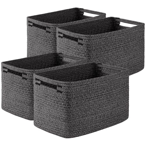 OIASKET Storage Baskets for Organizing, Woven Decorative Baskets for Shelves - Books, Towels, and Clothes, Cotton Rope Toy Storage Bins, 12.7''Lx9''Wx7.8''H, Pack of 4, Black and White - color: Black and White