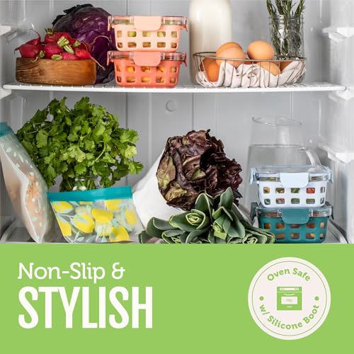 Ello Duraglass 3.4 Cup Meal Prep Sets 10Pc, 5 Pack Set- Glass Food Storage Container with Silicone Sleeve and Airtight BPA-Free Plastic Lids, Dishwasher, Microwave, and Freezer Safe, Fruit Salad - color: Fruit Salad, size: 3.4 Cup