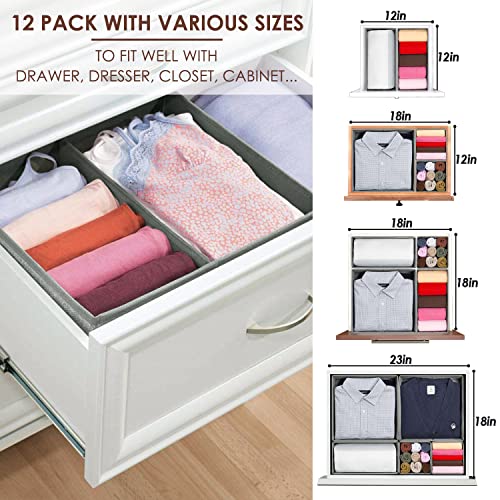 12 Pack Drawer Organizers for Clothing, Foldable Clothes Storage Box Closet Dresser Drawer Organizers Dividers, Bedroom Organization Fabric Bins for Baby Clothes Underwear Sock Bra Ties (Grey) - color: A-Grey, size: 12 PACK