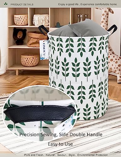 Round Waterproof Laundry Basket,Foldable Storage Basket,Laundry Hampers with Handle,Gift Basket,Suitable For Children's Room and Toy Storage (Leaf) - color: Leaf
