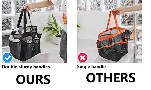 ALYER Mesh Shower Caddy Basket,Large Shower Bag Tote,Hanging Bath Toiletry Organizer with 1 Big Separated Inner Compartment and 6 Deep Outer Pockets (Black) - color: Black