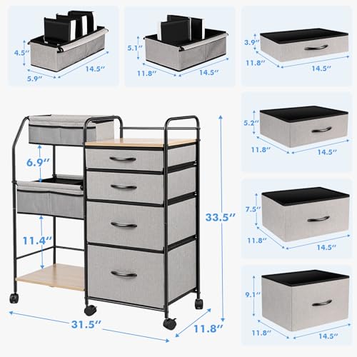 Fabuday Baby Diaper Caddy Organizer Cart - 4 Tier Rolling Diaper Cart with Wheels, Baby Essentials Organizers and Storage, Mobile Utility Carts for Bedside, Crib Nursury, Bedroom, Changing Table