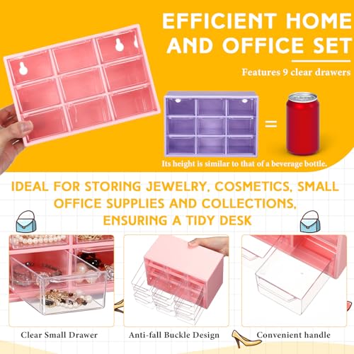 Wenqik 2 Pcs Mini Storage Drawers Teacher Toolbox Organizer with 9 Clear Drawers Small Plastic Desktop Teacher Desk Craft Organizer for Classroom Office 7" x 3. 9" x 4. 7" (Purple, Pink) - color: Purple, Pink