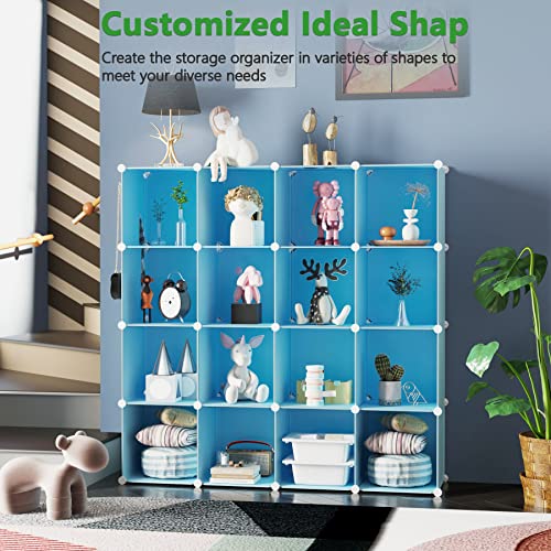 C&AHOME Cube Storage Organizer, 16-Cube Shelves Units, Plastic Storage Cubes, DIY Closet Organizer, Modular Closet Storage Shelves Ideal for Home, Bedroom, 48.4" L × 12.4" W × 48.4" H Blue UPCS16L - color: Blue