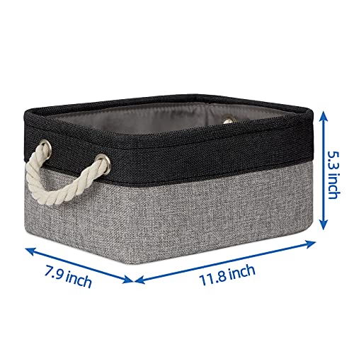Temary Fabric Storage Baskets 6 Pcs Small Cloth Basket for Shelves Collapsible Decorative Storage Organizer Small Canvas Storage Bins with Handles (Black,11.8L x 7.9W x 5.3H inches) - color: Black&grey, size: 11.8L x 7.9W x 5.3H inches (6pcs)