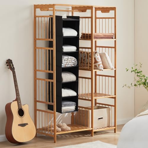 YOUDENOVA Hanging Closet Organizer, 6-Shelf Closet Hanging Storage Shelves, Black - color: Black, size: 6-Tier