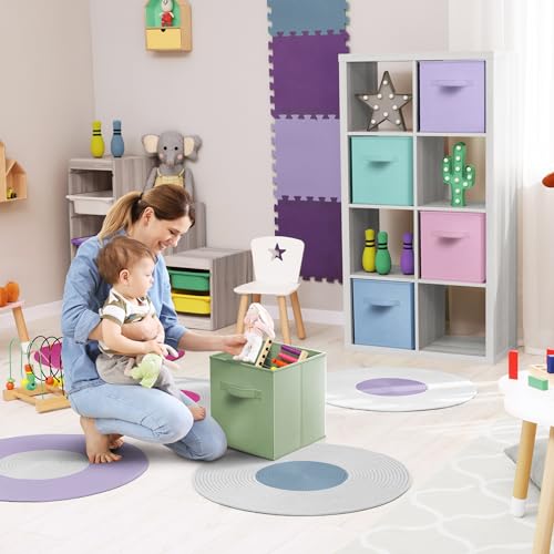 Sorbus Fabric Storage Cubes - 6 Foldable Storage Bins for Organizing Pantry, Cubbies, Toy Box - Clothes Storage & Closet Organizer - 13 Inch Collapsible Cube Baskets for Shelves with Handle - color: Pastel Multi-Color 2, size: 13 Inch
