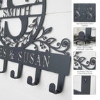 Personalized Metal Monogram Key Holder Rack for Wall Custom Coat Hooks for Bathroom Living Room Kitchen Office Wedding Anniversary Housewarming Gift - style: Garden
