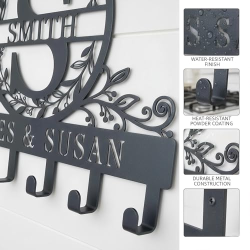 Personalized Metal Monogram Key Holder Rack for Wall Custom Coat Hooks for Bathroom Living Room Kitchen Office Wedding Anniversary Housewarming Gift - style: Garden