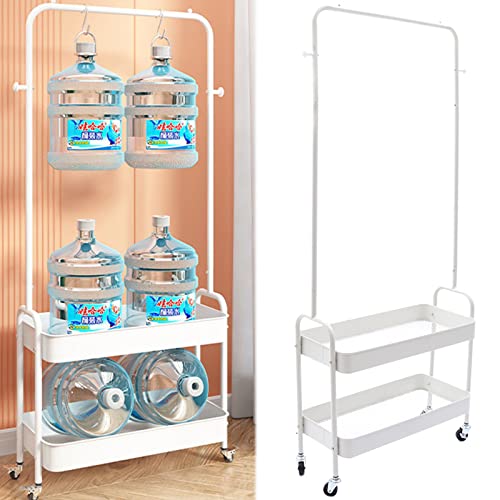 2-Tiers Clothes Rack Freestanding Clothing Garment Rack with Metal Basket Rolling Storage Clothes Shelves Portable Organizer Coat Rack for Entryway Home Bedroom Laundry Small Place (White) - color: White