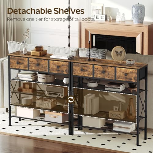 YATINEY 5-Tier Shoe Rack with 3 Drawers, Metal Shoe Organizer for 20 Pairs with Storage Shelves and Wooden Top, for Entryway, Hallway, Foyer, Closet, Rustic Brown and Black SS35BR - color: Rustic Brown + Black, size: 5 Tiers (37.6"H)