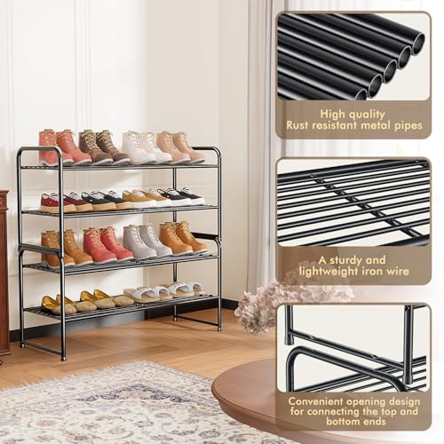 SUFAUY 2-Tier 33" Wide Shoe Rack, Closet Metal Shoe Rack Organizer Heavy Duty, Stackable, Black - color: Black, size: 2 Tier