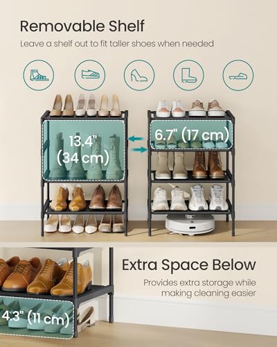 SONGMICS Shoe Rack, 4-Tier Shoe Storage Organizer, Space-Saving, 11.7 x 16.5 x 26 Inches, Entryway, Metal Frame, Non-Woven Fabric Shelves, Ink Black ULSH014BH01 - color: Ink Black, size: 4 Tiers (16.5"W)