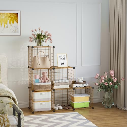 C&AHOME Wire Cube Storage, 6 - Cube Organizer Metal C Grids, Modular Shelves Units, Closet Organizer, Ideal for Home, Office, Living Room, 36.6”L x 12.4”W 36.6”H, Brown UWCS3006R - color: Brown, size: 6 Cube