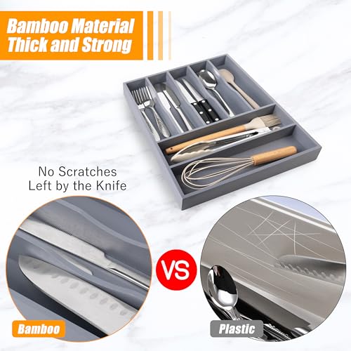 Kitchen Silverware Drawer Organizer and Storage Organizador Small De Cucharas y Tenedores Cubiertos Para Gavetas Cocina Para Gabinete Cajones Cocina Cajones Cocina Para Gabinete Hogar y Cocina Ofertas - color: Gray, size: 7 Slots