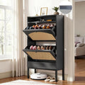 LUCKLIFE Shoe Cabinet with Charging Station, Flip Down Shoe Storage Organizer with Adjustable Shelves, Hidden Slim Shoe Rack with Anti-Tip Kit for Entryway or Hallway, Black Wood