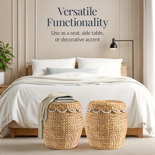 Best Choice Products Scalloped Multipurpose Hyacinth Storage Basket, Plant Décor, Handwoven Organizer Tote for Bedroom, Living Room, Nursey, w/Lid - Natural with White Trim - color: Scallop, Natural/White
