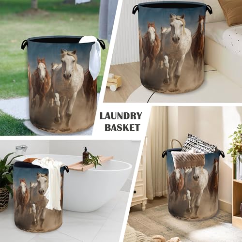 Running Horse Laundry Hamper,Dirty Clothes Laundry Basket with Handles Waterproof Oxford Cloth Storage Basket for College Dorms Bathroom Bedroom 16" x 20.8" - color: Running Horse