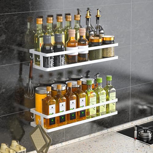PUSDON 2-Pack 16.5" Extra Long Slim Shower Caddy, Adhesive Wall Mount Bathroom Organizer, Rustproof Open Frame Mesh Spice Rack for Kitchen, Holds 50LBS - White, Guardrail - color: White, size: Minimalist Open (16.5" Extra Long)