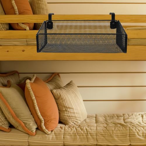 PartyKindom Hanging Bed Organizer, Metal Wire Bedside Caddy with Removable Hooks, 2-Tier Bunk Bed Storage Basket Shelf for Phone, Books & Dorm Room Essentials, Nightstand Alternative (Black) - color: Black