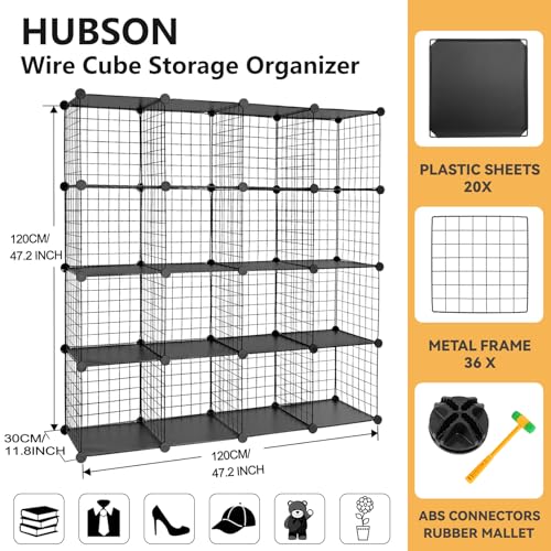 HUBSON Wire Cube Organizer, Book/Toy/Craft/Potted Plants and Pet Closet Organizers, 16-Cube Freely Combinable Metal Grids Storage Shelf, Black Plus Iron - color: Black Plus Iron, size: 16 Cubes