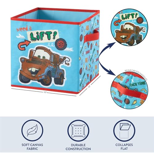 Disney Cars Storage Cubes, Set of 2 Durable 10"x10"x10" Fabric Bins with Handles, Lightning McQueen Organizer Boxes for Kids' Toys, Clothes & Room Décor - color: Cars