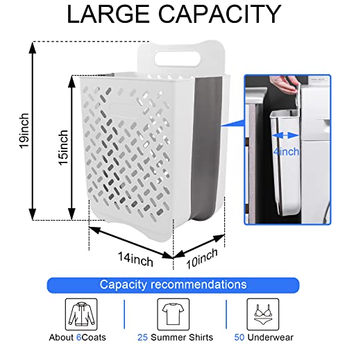 Laundry Basket Hamper,Hanging Wall Collapsible Laundry with Handle,Space-Saving Foldable Storage Dirty Washer Organizer Bin Multi-function Container Waterproof Durable,Set of 2(XL&M) - color: Cream & Brown Gray
