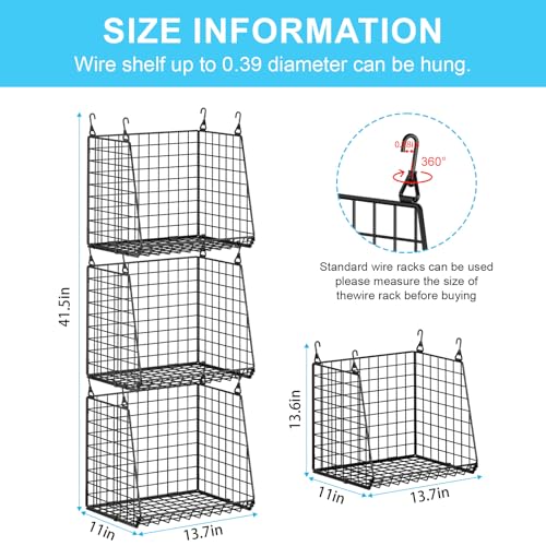 3-Pack Extra-Tall 13.6'' Hanging Laundry Basket Organizer, Foldable Wire Shelf with 360° Rotating Hooks & Reinforced Height - Durable Space-Saving Laundry Room & Closet Organizer, Black Patent - size: 3-Pack 13.9*11.1*40.6inch