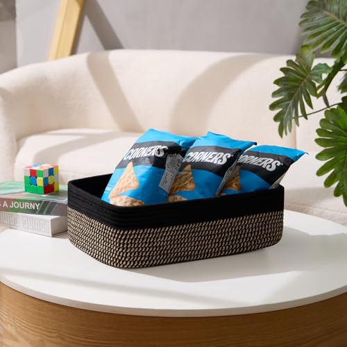 MiniArk Large Shallow Organizing Baskets 15x11x5.1 Inches - Rope Woven Storage Bins for Bathroom, Shelves, Cube Closet, Black Woven Brown 3 Packs - color: Black & Woven Brown, size: 3pcs-L15×W11×H5.1"