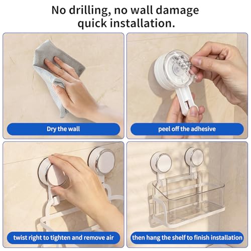 Shower Caddy Suction Cup, Removable Bathroom Organizer Shelf for Shower Storage, No Drilling Clear Square Shower Shelves, Large Capacity & Reusable, 1 pack - color: White2