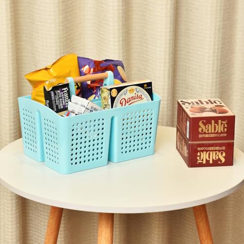 Portable Shower Caddy Basket with Compartments, Plastic Divided Cleaning Caddy Organizer Storage Tote with Handle for Bathroom, College, Dorm Room Essentials, Light Blue - color: Light Blue
