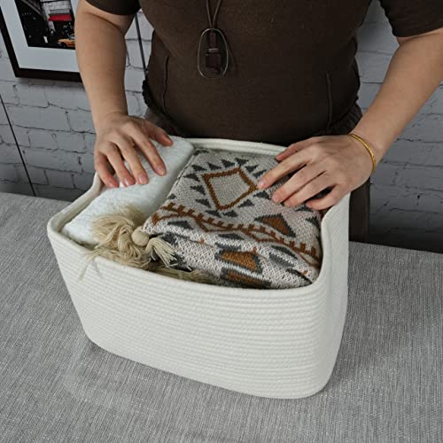 Cotton Rope storage Basket Bins Woven Basket for Organizing Shelves 15X10X9.3" Rectangle Decorative Baskets For storage Clothes Toys Books Towels Nursery basket organizer 3 pack white - color: White