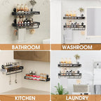 Shower Caddy Suction Cup, 15.7 inch Suction Shower Shelf with Hooks NO-Drilling Bathroom Holder, Rustproof Bathroom Organizer, Black - size: 15.7 inches(US)