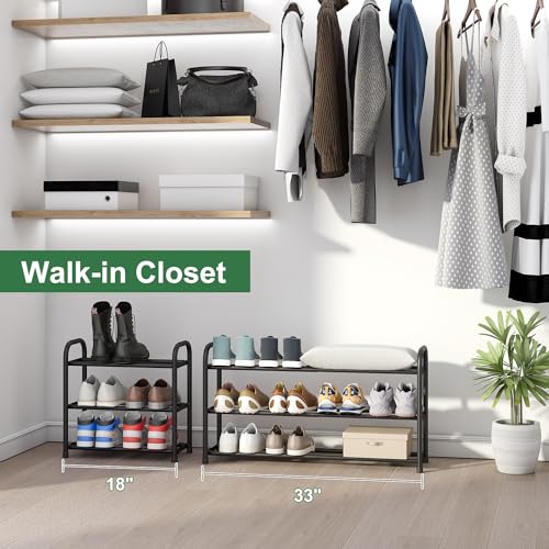 kiplant Shoe Rack for Closet, 3-Tier Expandable Shoe Organizer, Metal Adjustable Black Shoe Shelf Storage Organizer, Free Standing Shoe Rack for Entryway Closet Doorway - color: Black, size: 3-Tier_Long