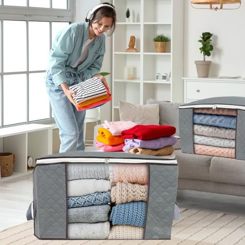 combocube 3Pcs Zippered Storage Bag for Closet King Comforter, pillow, quilt, bedding, Clothes, Blanket Organizers with Large Clear Window & Carry Handles Space Saver - color: 3pcs, size: Large