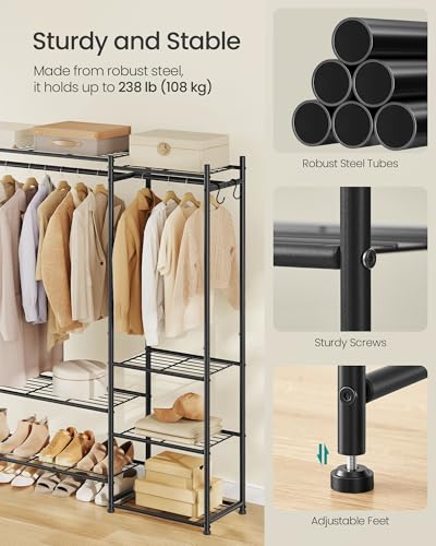 SONGMICS Portable Closet Wardrobe, Clothes Rack, Closet Organizers and Storage, Freestanding Clothing Rack with 7 Shelves, 2 Hanging Rods, Metal Frame Rack, for Bedroom, Entryway, Black ULGR010BZ03S - size: 49.1"L