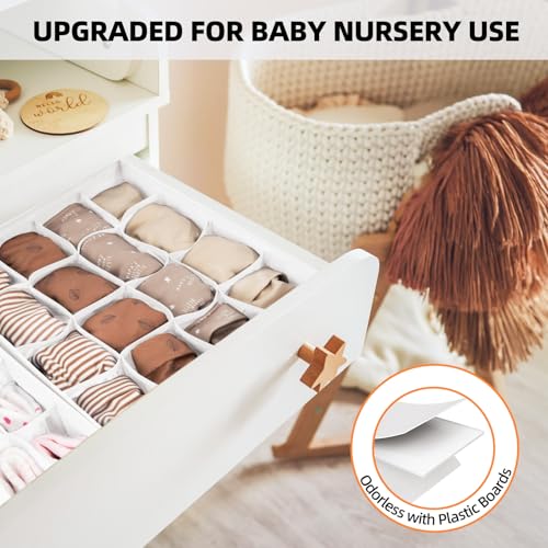 Criusia Drawer Organizer - 6 Set Clothes Organizer for Closet & Bedroom - 90 Cells Bins for Sock, Underwear, Bra, Baby Clothes - Washable & 10xDurable than Non-Woven Fabric (White) - color: White, size: 6 Pack & 90 Cells Full Set