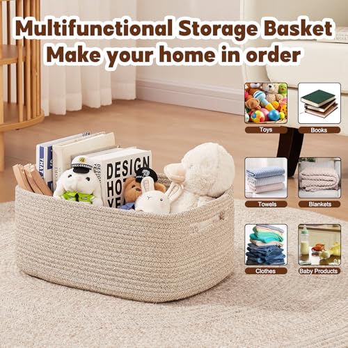 OIAHOMY Storage Basket for Shelves, Closet Cube Storage Bins Baskets for Clothes Blanket Towels, Baby Nursery, Toy Baskets Box, Woven Rope Basket, 15.75 * 11.81 * 7.09 IN, 2 Packs Brown - color: Brown, size: 15.75*11.81*7.09