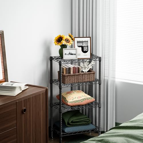 M MZG 1000 lbs 4 Tier Shelf Metal Storage Shelves Wire Rack Closet Organizers with PP Board for Garage Kitchen Bathroom Laundry Black 11.8" D x 21.7" W x 39.5" H - color: Black, size: 4 tier, 11.8" D x 21.7" W x 39.5" H